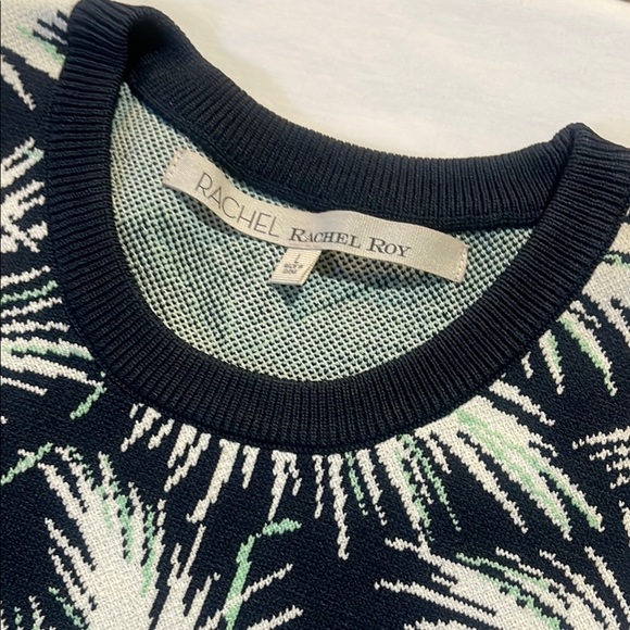 Dark Blue, Green, and White Sheath Dress with Cap Sleeves - Picture 2 of 10